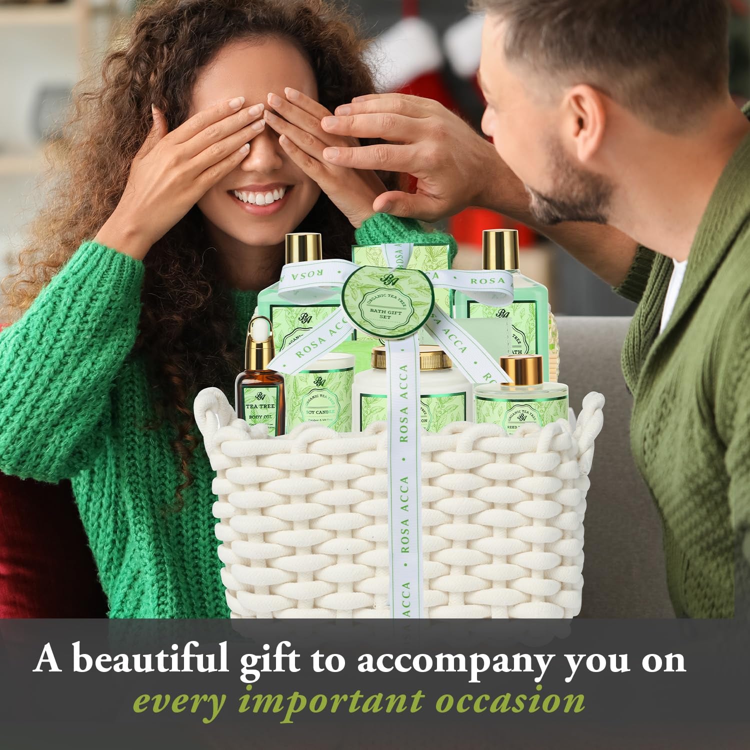 Luxury Spa Gift Set for Women - 15-Piece Tea Tree Scented Basket with Body Wash, Bubble Bath, Bath Soak, and Manicure Set - Perfect Birthday and Mother’s Day Gift for Her