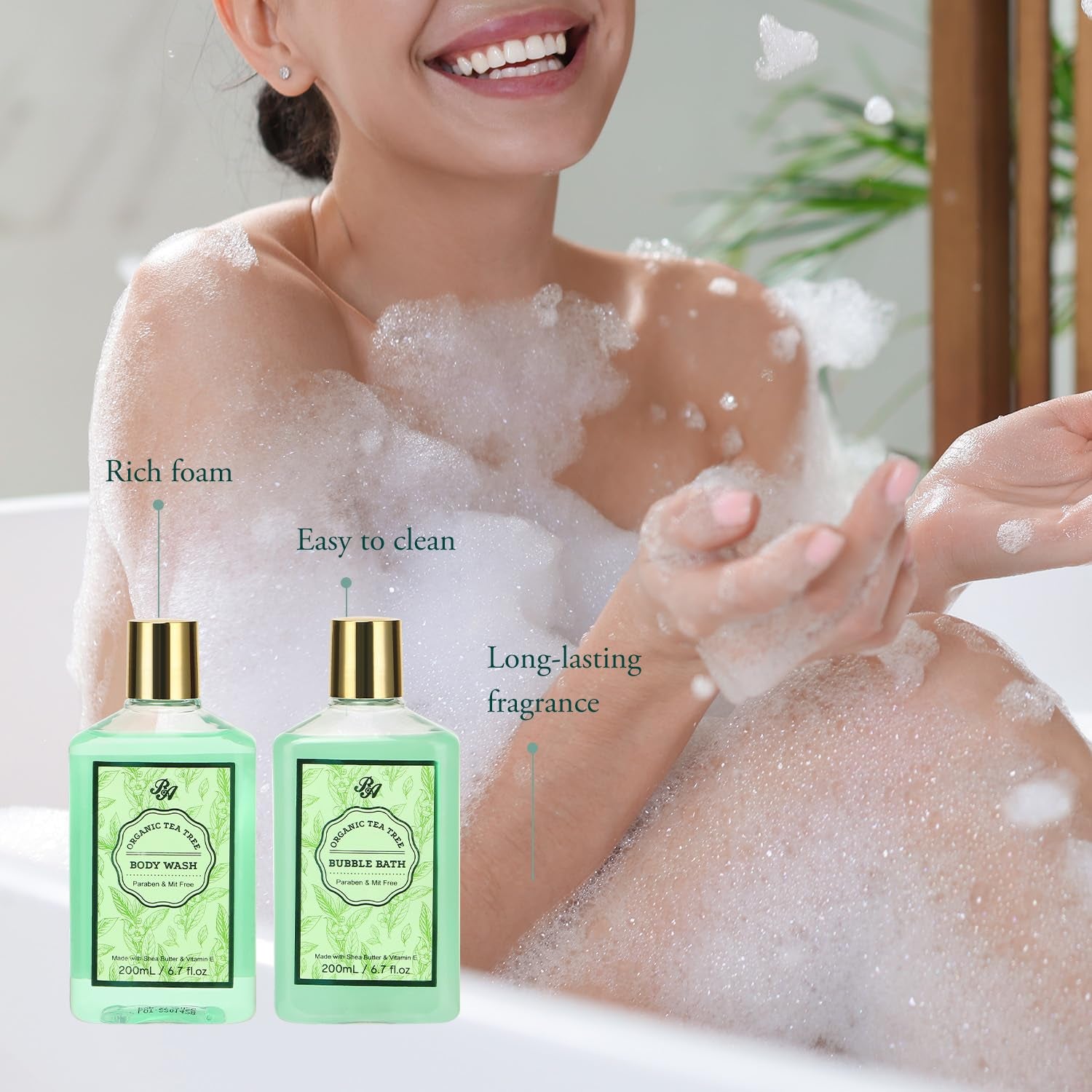 Luxury Spa Gift Set for Women - 15-Piece Tea Tree Scented Basket with Body Wash, Bubble Bath, Bath Soak, and Manicure Set - Perfect Birthday and Mother’s Day Gift for Her